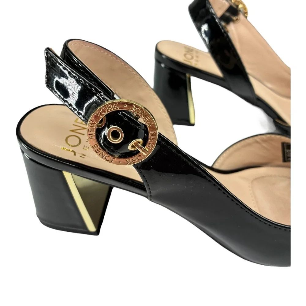 Jones New York Candree‎ Black Patent Slingback Block Heel Pumps Womens 6.5M